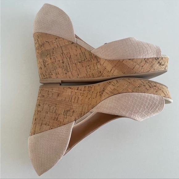 H&M Snake-Print Faux Suede Cork Platform Wedge Heel Pale Pink Women's Size 7.5 - Picture 5 of 10